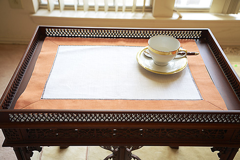 Multicolor Hemstitch Placemat 14"x20". Ivory & Burnt Orange - Click Image to Close